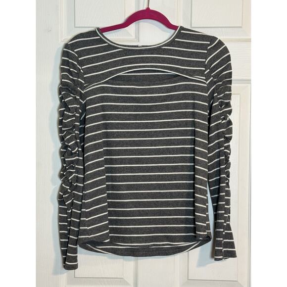 Maurices Women's Gray And White Striped Sweater, Cut Out In Front, Ribbed, Large - Picture 1 of 6